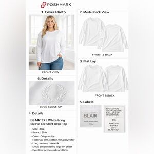 Blair White Long Sleeve Crewneck Tee - 3XL